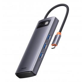 Baseus Metal Gleam 6in1 multifunctional USB Type C hub - USB Type C Power Delivery 100 W / 2x HDMI 4K 30 Hz / 3x USB 3.2 Gen 1 gray (WKWG030113)