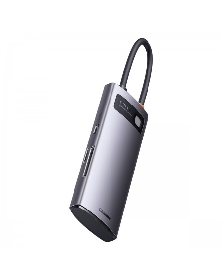 Baseus Metal Gleam Series 6 in 1 HUB Docking Station USB Type C - 3 x USB 3.2 Gen.1 / 1 x Power Delivery / 1 x SD Card Reader / 1 x TF Card Reader Gray (WKWG030213)