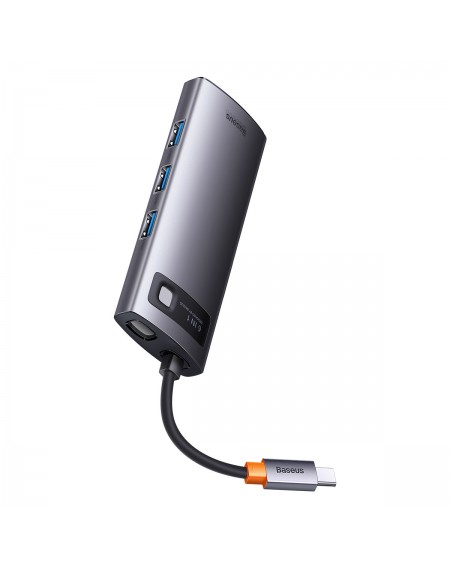 Baseus Metal Gleam Series 6 in 1 HUB Docking Station USB Type C - 3 x USB 3.2 Gen.1 / 1 x Power Delivery / 1 x SD Card Reader / 1 x TF Card Reader Gray (WKWG030213)