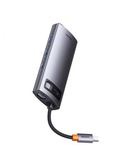 Baseus Metal Gleam Series HUB 7 in 1 USB Type C Docking Station - 1 x HDMI / 1 x VGA / 3 x USB 3.2 Gen. 1/1 x Power Delivery / 1 x RJ-45 Ethernet Gray (WKWG040013)