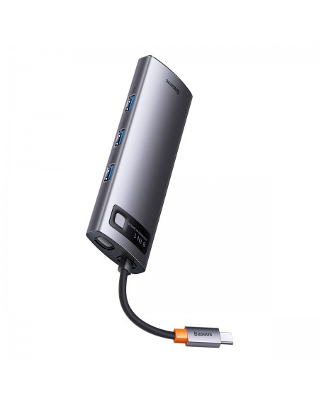 Baseus Metal Gleam Series 8 in 1 HUB Docking Station USB Type C - 1 x HDMI / 3 x USB 3.2 Gen.1 / 1 x Power Delivery / 1 x SD card reader / 1 x TF card reader / 1 x VGA gray (WKWG050013)