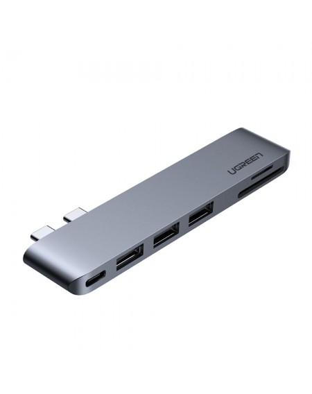 Ugreen multifunctional HUB 2x USB Type C to 3x USB 3.0 / TF / SD / USB Type C for MacBook Pro / Air gray (CM251 60560)