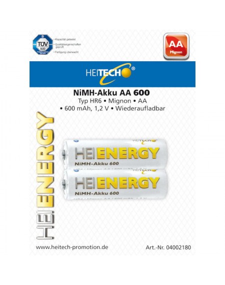 Heitech 04002180 Επαναφορτιζόμενες μπαταρίες Ni-Mh 2 τμχ HR6 Mignon AA 600 mAh 1.2 V