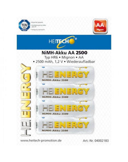Heitech 04002183 Επαναφορτιζόμενες μπαταρίες Ni-Mh 4 τμχ HR6 Mignon AA 2500 mAh 1.2 V