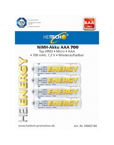 Heitech 04002184 Επαναφορτιζόμενες μπαταρίες Ni-Mh 4 τμχ AAA 700 mAh 1.2 V