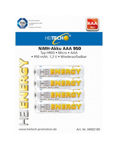 Heitech 04002185 Επαναφορτιζόμενες μπαταρίες Ni-Mh 4 τμχ ΑΑΑ HR03 Micro 950 mAh 1.2 V