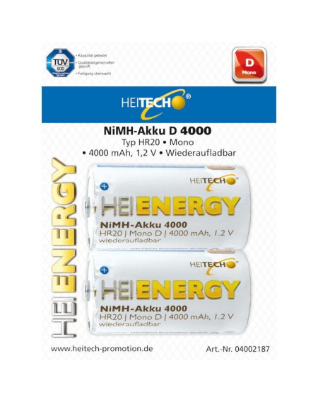 Heitech 04002187 Επαναφορτιζόμενες μπαταρίες Ni-Mh 2 τμχ HR20 D 4000 mAh 1.2 V