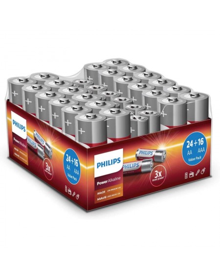 Philips LR036G40W/GRS Power Alkaline Αλκαλικές μπαταρίες υψηλής απόδοσης 40 τμχ | AA x 24 τμχ ΑΑΑ χ 16 τμχ