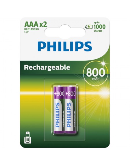 Philips R03B2Α80/GRS Επαναφορτιζόμενες μπαταρίες προ-φορτισμένες Ni-Mh 2 τμχ HR03 AAA 800 mAh 1.2 V