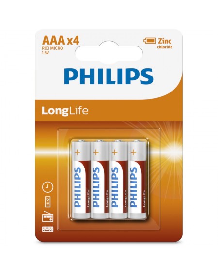 Philips R03L4B/GRS Μπαταρίες μεγάλης διάρκειας ζωής Zinc-Chloride 4 τμχ AAA