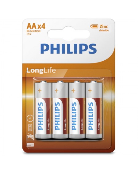 Philips R6L4B/GRS Μπαταρίες μεγάλης διάρκειας ζωής Zinc-Chloride 4 τμχ AA