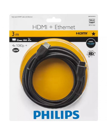 Philips SWV2433W/10GRS Καλώδιο HDMI High Speed 4K με ethernet αρσενικό σε αρσενικό 3.0 m