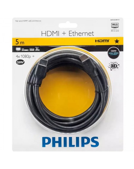 Philips SWV2434W/10GRS Καλώδιο HDMI High Speed 4K με ethernet αρσενικό σε αρσενικό 5.0 m