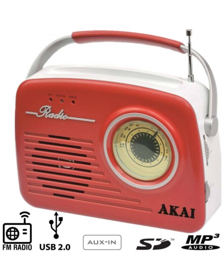 Akai APR-11R Ρετρό φορητό ραδιόφωνο με USB, κάρτα SD και Aux-In