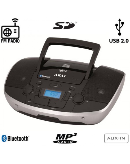 Akai APRC-108 Φορητό HiFi με Bluetooth, CD, USB για φόρτιση συσκευών, κάρτα SD και Aux-In