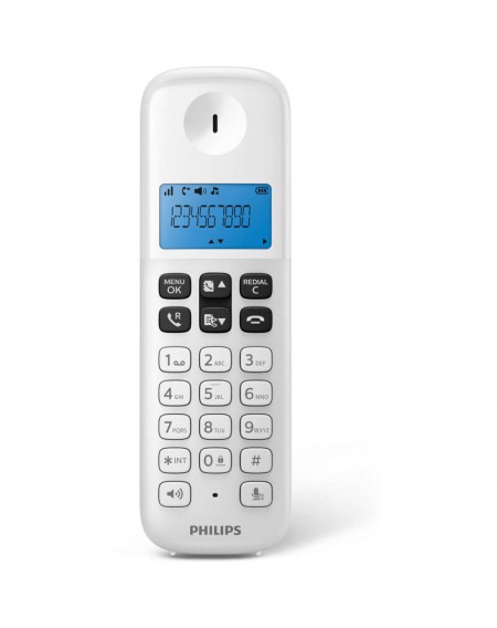 Philips D1611W/GRS Λευκό (Ελληνικό Μενού) Ασύρματο τηλέφωνο ανοιχτή ακρόαση, φωτιζόμενη οθόνη και 50 μνήμες