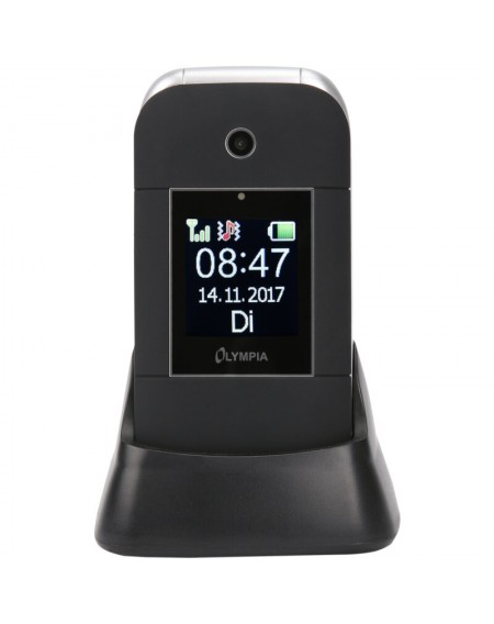 Olympia JANUS GR Μαύρο (Ελληνικό Μενού) Κινητό τηλέφωνο για ηλικιωμένους με κουμπί SOS, Bluetooth και 2 οθόνες