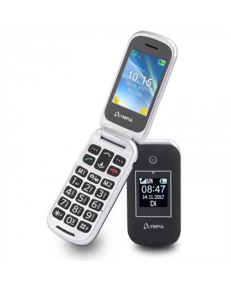 Olympia JANUS GR Μαύρο (Ελληνικό Μενού) Κινητό τηλέφωνο για ηλικιωμένους με κουμπί SOS, Bluetooth και 2 οθόνες
