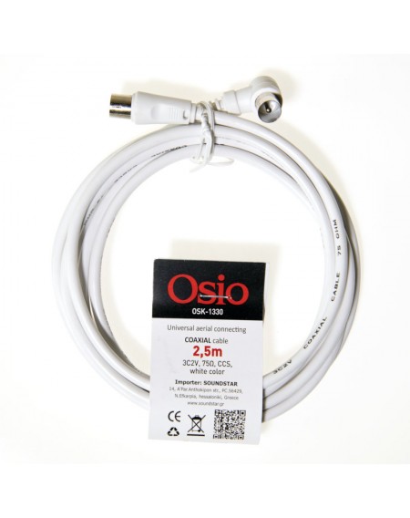 Osio OSK-1330 Ομοαξονικό καλώδιο κεραίας γωνιακό αρσενικό σε θηλυκό 2.5 m 75 Ω