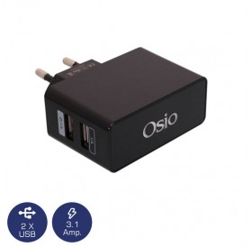 Osio OTU-385B Μαύρο Διπλός φορτιστής ρεύματος με 2 USB και LED 5 V 1000 / 2100 mA