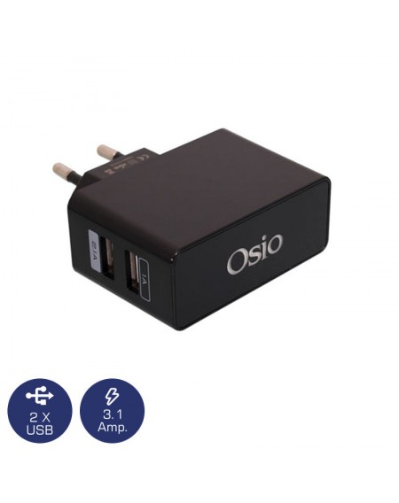 Osio OTU-385B Μαύρο Διπλός φορτιστής ρεύματος με 2 USB και LED 5 V 1000 / 2100 mA