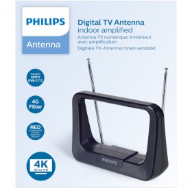 Philips SDV1226/GRS Κεραία τηλεόρασης HDTV/4K/UHF/VHF/FM εσωτερικού χώρου με ενισχυτή 28 dB και φίλτρο GSM  – 17 x 12 cm