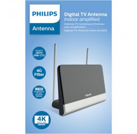 Philips SDV6222/GRS Κεραία τηλεόρασης HDTV/4K/UHF/VHF/FM εσωτερικού χώρου με ενισχυτή 48 dB και φίλτρο GSM  – 21 x 14 cm
